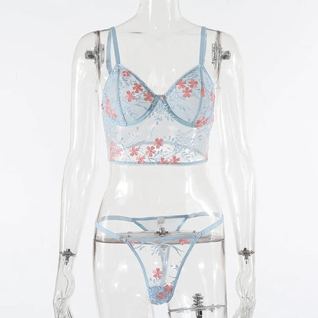 Women's Lace Floral Embroidery Bra And Panties Set See through Sexy Lingerie Underwear 2 Piece Female Bra Brief Set 9527E