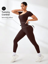 Women's Slimming Sexy Yoga Sports Jumpsuit Spring Summer Threaded Square Collar Lifting Buttocks Design Comfortable Active Wear