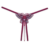 2026 Sex Thongs Embroidery Butterfly Sequin Pearl Massage Panties Sexy Lingerie Women's Open Crotch Lace T-back Female Underwear