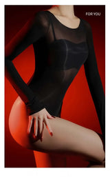 Sexy Women 5D Thin High Cut Bodysuit Oil Shiny Sheer See Through Elastic Tights Yoga Shaping Maid Jumpsuits Unisex Club Leotard