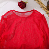 Red Exotic Bodysuits Tempted Fitting Lingeries Femme Ultra Hot Sexy See Through Mesh Splicing Crotchless Teddies Sissy Underwear