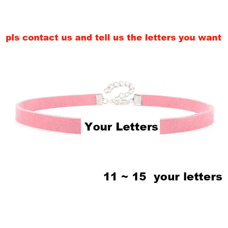 Sexy Rhinestone Letters Hotwife Collar Choker for Women Men DIY Customized Necklaces Pink Suede Leather Cosplay Jewelry Gift