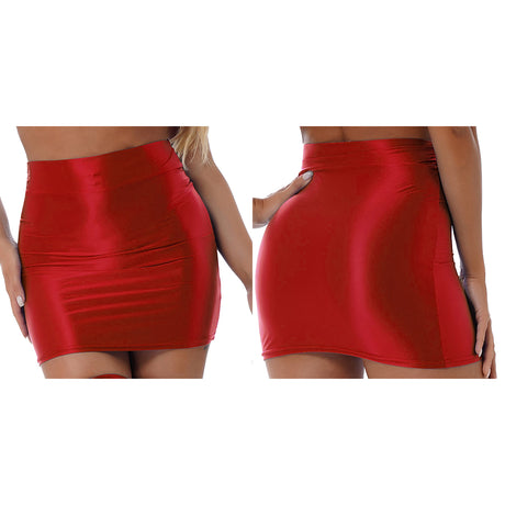 Womens Glossy Two-piece Outfit Oil Shiny Smooth High Waist Mini Skirt with Tank Top Nightclub Rave Outfit Pole Dancing Clubwear
