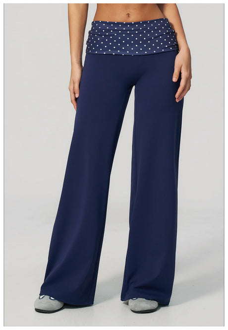 Fashion Polka Dot And Striped Wide Leg Pants For Women Fold Over Waist  Bell-bottoms Flare Yoga Pants Push Up Workout Leggings