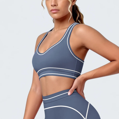 Women's Yoga Bra Vest Fitness Tank Running Workout Gym Top Push Up Padded Soft Slim Contrast Piping Racerback Sports Underwear