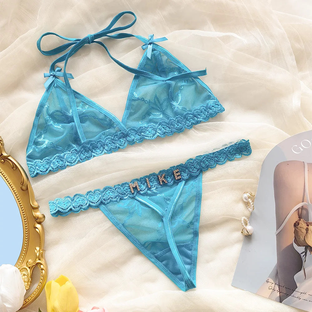 Custom Thongs Lingerie Sexy Bikini with Letters Name G-String Waist Chain Women Body Chain Lace Thong Personalized Unique Gift