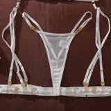 2026 Fashion Heavy Crafted Metal Decorative Lingerie Set with Buckle Women Mesh Transparent Bra Lady Sexy Body Shaping Underwear