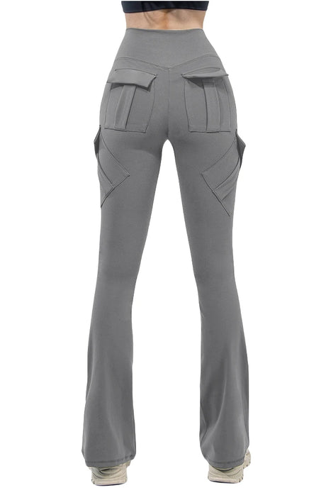 New Women Casual Bootleg Yoga Pants Plus Size Workout Flare Leggings High Waist dungarees Pants with Pockets Sports Wear