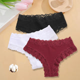 3PCS/Set Sexy Lace Seamless Cotton Brazilian Panties Women Ribbed Intimates Breathable Panties Low Waist Female Cotton Underwear