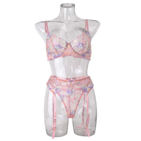 Diccvicc Floral Lingerie Embroidery Transparent Sexy Lace Women Underwear Bra Thong Exotic Apparel Erotic Outfits Intimate Set