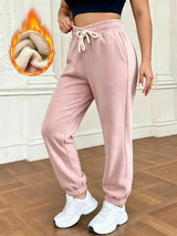 Autumn Winter Warm Solid Color Fleece Women Long Pants Casual Loose Elastic Waist Sports Pants Office Ladies Trousers Women