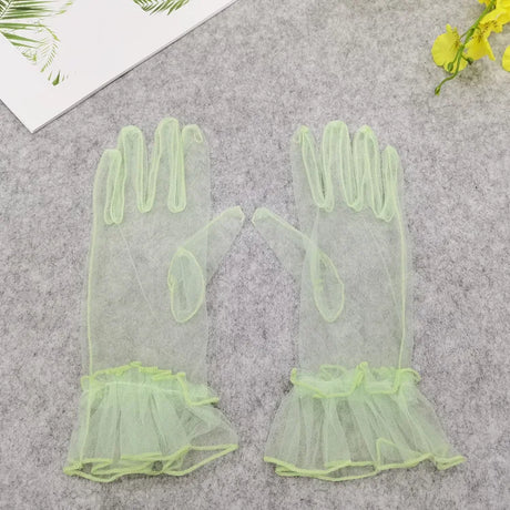 1 Pair Women's Lace Full Finger Gloves Fashion Short Tulle Elastic Etiquette Lotus Leaf Shears for Stylish Hand Protection