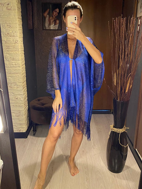 Swimsuit Cover-ups  Fashion Tassel Gold Bikini Beach Cover Up Sexy Beach Dress Tunics for Women Summer Wear See Through
