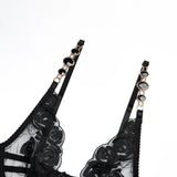 Luxury Floral Embroidery Lace Women's Lingerie Sets Seductive Jewel Strap Sheer Push Up Bra Panty Garter Belt 3PC Sexy Underwear