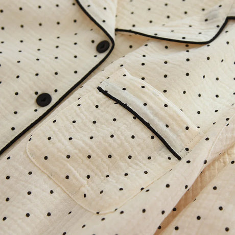 100% Cotton Gauze Women Pajamas Polka Dot Print Sleepwear 2025 Spring Female 2 Piece Set Nightwear Lady Pyjamas Loungewear