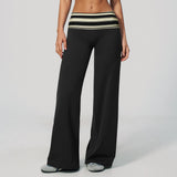 Fashion Polka Dot And Striped Wide Leg Pants For Women Fold Over Waist  Bell-bottoms Flare Yoga Pants Push Up Workout Leggings