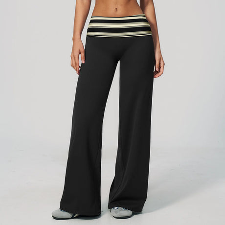 Fashion Polka Dot And Striped Wide Leg Pants For Women Fold Over Waist  Bell-bottoms Flare Yoga Pants Push Up Workout Leggings
