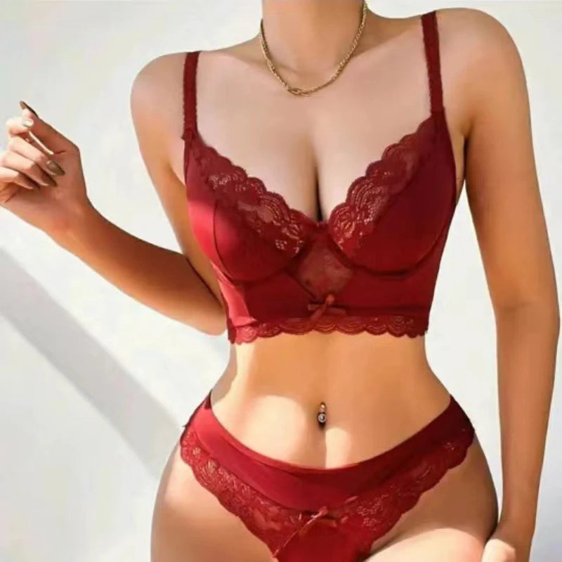 4PCS Sexy Embroidered Lingerie Set Women's Sexy Lingerie Transparent Gathering Bra Panty Garter Set Erotic Exotic Set