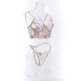 Floral Lingerie Set PushUp Bra Thong Sheer Mesh Underwear Breathable Lace Bralette Kits for Women