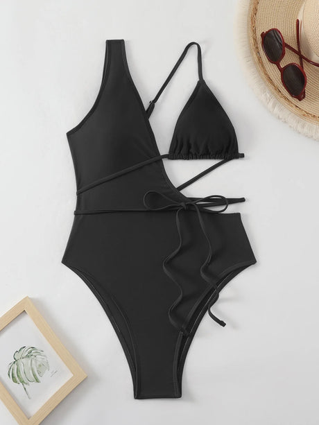 Patchwork One Piece Swimsuit 2024 New Irregular Backless Bandage Swimwear Hollow Out Women Swimsuit Summer Bathing Suit Monokini