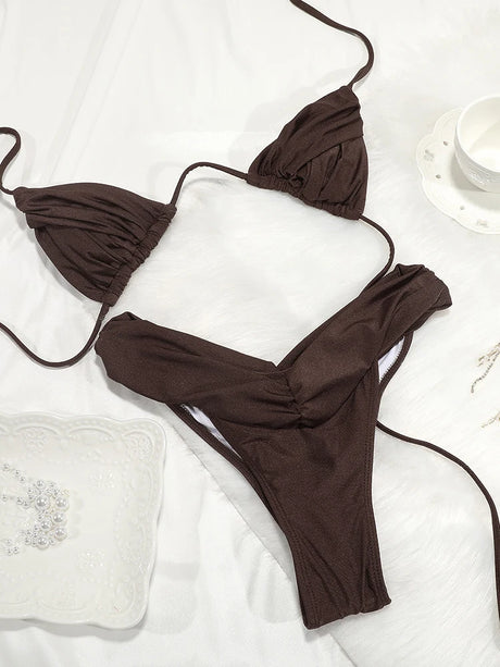 Sexy Folds Bikini Set Solid Micro Bikinis Women Swimsuit Female Triangle Swimwear Beach Wear Bathing Suit
