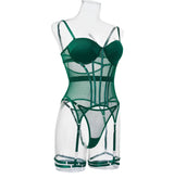 MUZISKAT Mesh  Lingerie Luxury Brand Bodysuit Backless Tops for Women 3 Piece Lingerie Set with Garter Sexydresses for Women
