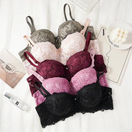 French Lace Half Cup Bra Women's Sexy Thin Top Thick Bottom Underwire Push Up Bra Comfortable Plus Size Bra Lingerie