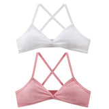 2Pcs/Set Ribbed Cross Back Triangle Bralette Set Women Spaghetti Strap Breathable Daily Bra Wireless Casual Daily Lingerie S-L