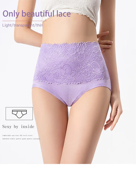 6pcs Women's Panties High Waist Underwear Large Size Fashion Girls Briefs Plus Size Breathable Lace Panty Female Lingerie
