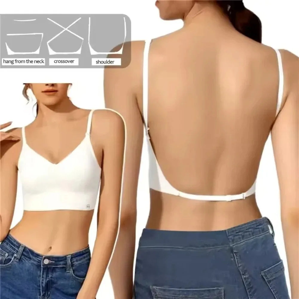 Fashion Nylon Cotton Women's Invisible Bra Breathable No Steel Frame U Plunge Bras Backless Ladies Sexy Bras Women Girls