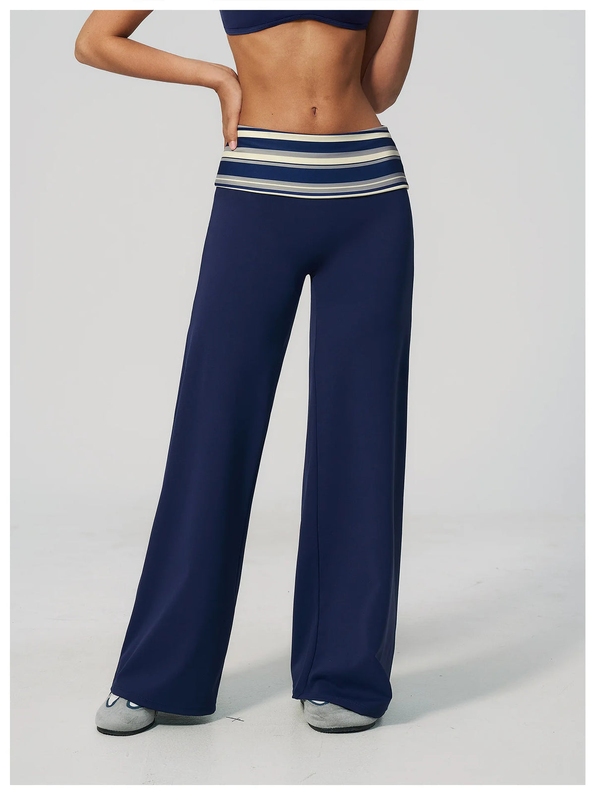 Fashion Polka Dot And Striped Wide Leg Pants For Women Fold Over Waist  Bell-bottoms Flare Yoga Pants Push Up Workout Leggings