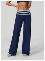 Fashion Polka Dot And Striped Wide Leg Pants For Women Fold Over Waist  Bell-bottoms Flare Yoga Pants Push Up Workout Leggings