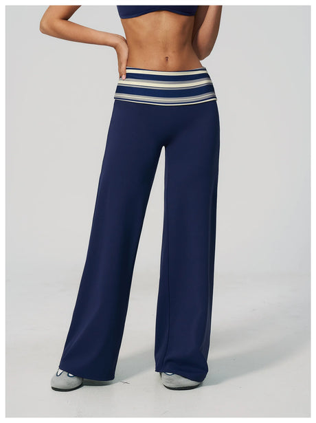 Fashion Polka Dot And Striped Wide Leg Pants For Women Fold Over Waist  Bell-bottoms Flare Yoga Pants Push Up Workout Leggings