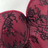 Women's Lace Corset Top Strapless Burgundy Black Molded Cup Back Lace-Up Waist Cincher Push-Up Bustier