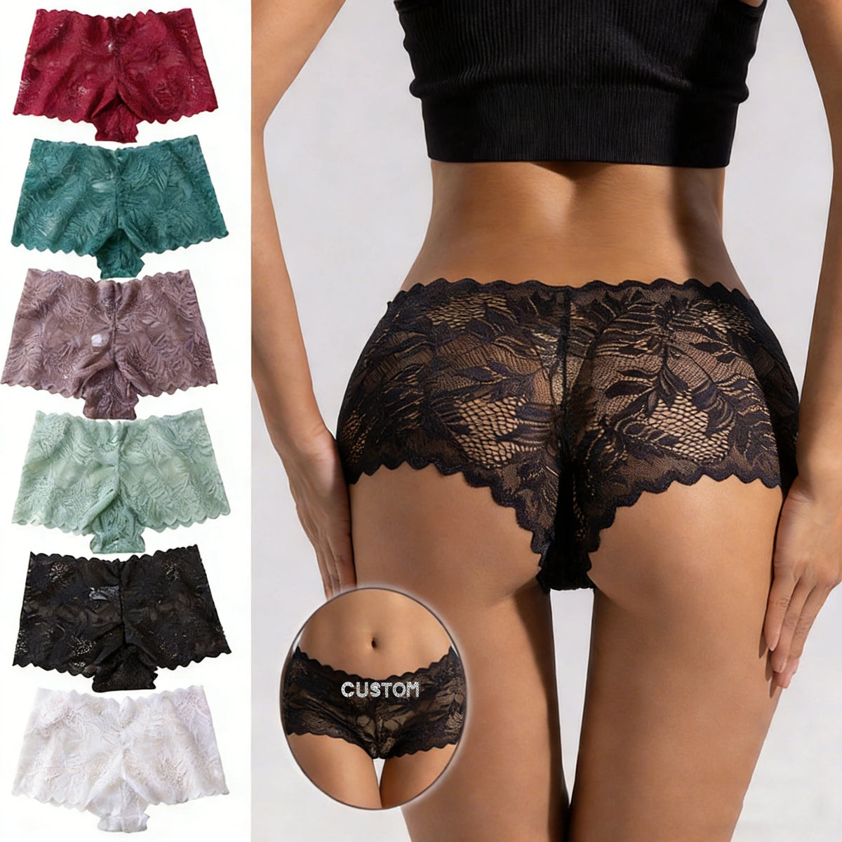 DIY Name Thong with Lace Silver Crystal Letters Hot Custom Thong Name Lace String Customized Women Underwear Personalized Gift