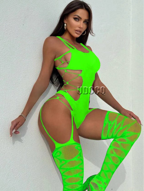 Sexy Sheer Sleepwear Babydoll BODYSUIT Mesh Body Stocking Intimate Catsuit Bodysuits  plus size lingerie sexy underwear W110