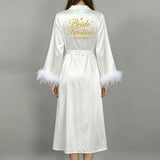 Custom Name Bride Robe Satin Feather Bridesmaid Robes Personalized Wedding Morning Gown Bachelorette Party Bathrobe