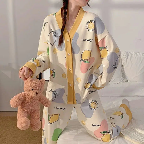 Women's Pajamas Set Spring Pyjamas Long Sleeve Pants Sleepwear Casual Pijama Ladies Nightwear Home Clothes 2 Piece New Arrival
