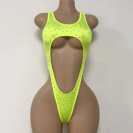 Hope&Win Rhinestone Exotic Dancewear Sexy Bodysuit Women One Piece Performance Wear Club Outfit Custom Design Wholesale