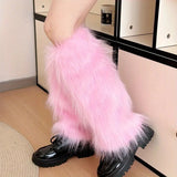 Furry Leg Warmers Women Sweet Lolita Leather-Buckle Plush Leg Covers Y2k Hottie Subculture JK Long Socks Punk Gothic Foot Covers