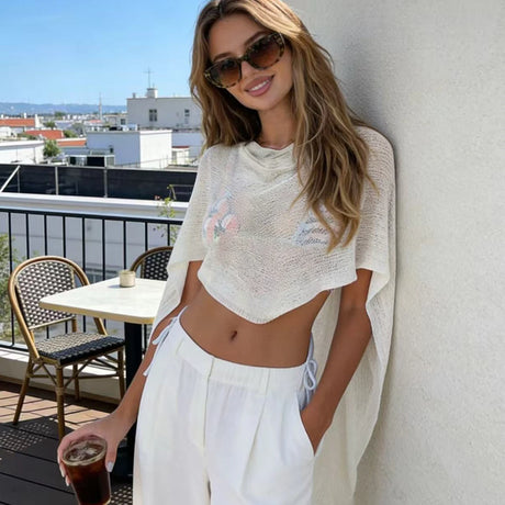 Casual Knit Top, Summer Beach Vacation Pool Party Sexy Sheer Cover-Up, Plain Fitted Design, Perfect for Relaxing and Stylish