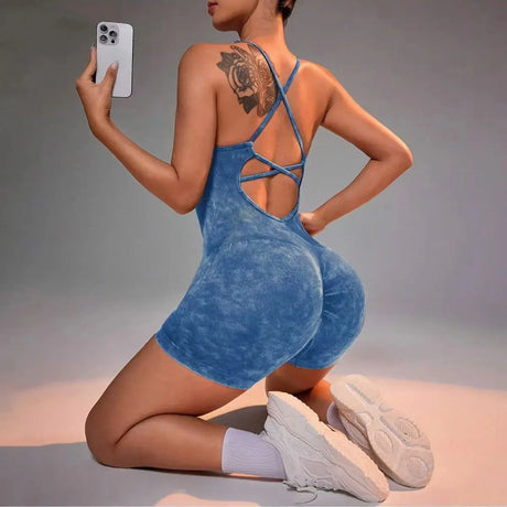 Distressed Washed Yoga Bodysuit for Women - Seamless No Panty Line Strappy Dance Leotard, Vintage Soft Workout Unitard for Gym