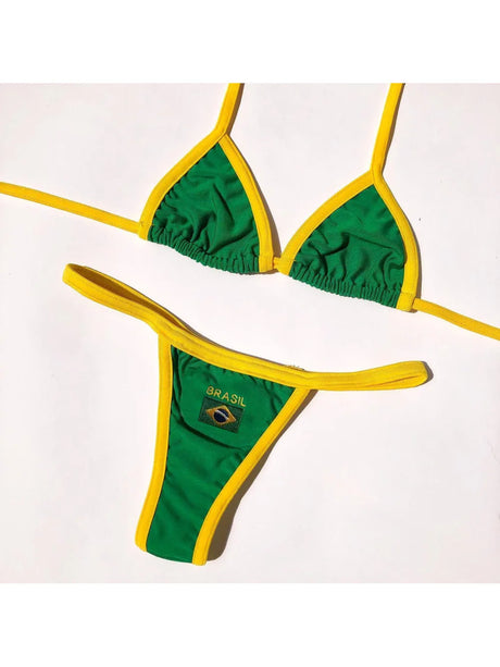 2026 New Summer Brazilian Flag Contrasting Bikini Retro Sexy Fashion Sports Trend Fashion Backless Split Niche Spicy Girl Set