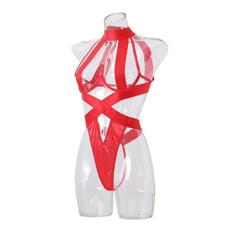 Halter Sexy Lingerie Women Bandage One Piece Bra Sets Erotic Costumes Teddy Baby Doll Dress Push Up Underwear Set Bodysuits