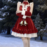 Women's Christmas Santa Mini Dress Red Ruffle Hem White Fluffy Trim Heart Detail Festive Holiday Party Costume