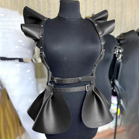 skirt Women's Belts Fashion Leather Body Harness Belt Skirt With Ruffle Hem Gothic Style Waist &Shoulder Belt Clothing Accessory