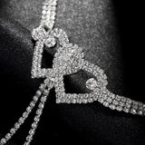 Sexy Double Heart Nipple Chain Necklace for Women Bikini Lingerie Festival Clothing Rhinestone Chest Chain Nightclub Jewelry