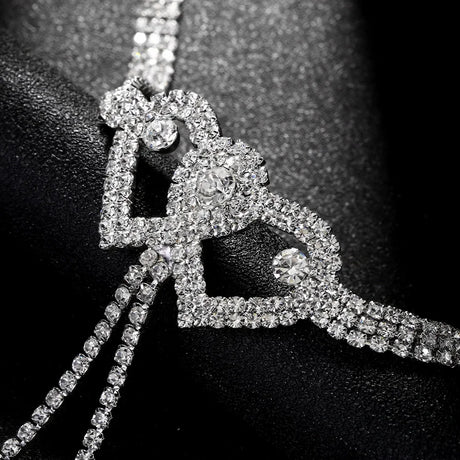 Sexy Double Heart Nipple Chain Necklace for Women Bikini Lingerie Festival Clothing Rhinestone Chest Chain Nightclub Jewelry