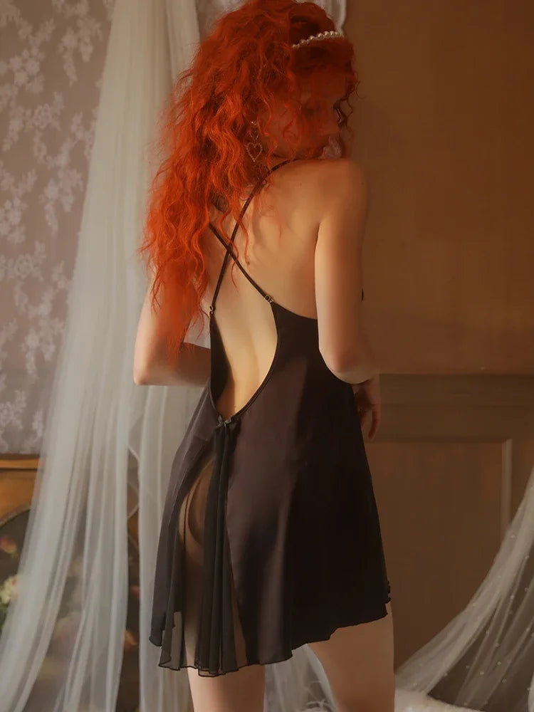 Home Temptation Pure Pajamas Panties Two-Piece Set Front Buckle Lace Nightgons Sexy Lingerie Beauty Back Suspenders Nightdress