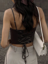 Spaghetti Strap Tank Top Sexy Backless Bandage Skinny Crop Tops Summer Elegant Lace Up Party Streetwear Women Camis